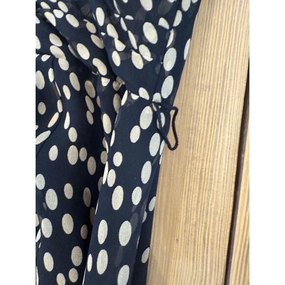 Women's Vintage 90s TALBOT'S Pure Silk Faux Wrap Dress Black Tan Polka Dot 8 - Picture 7 of 7